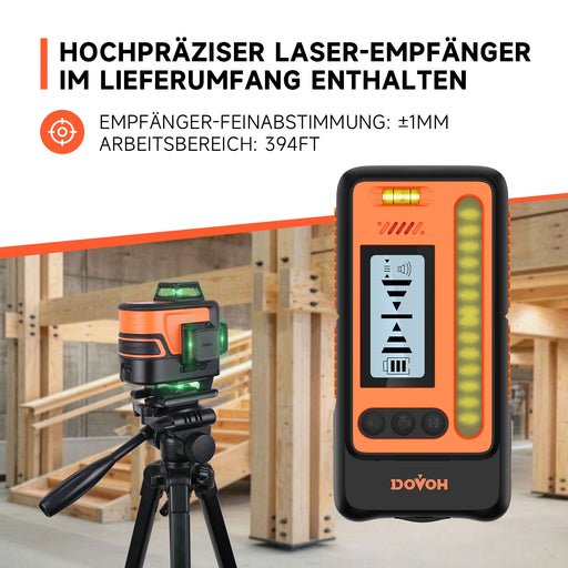 DOVOH laser receiver and laser level on a construction site background