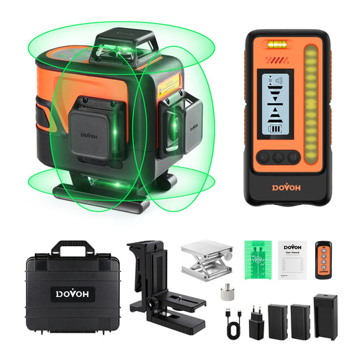 DOVOH laser level and accessories on a white background- P4-360G-KIT