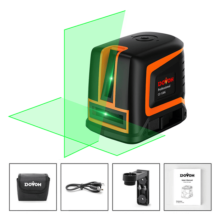 Dovoh 150° Vertical Line Green Laser Level (C2-120G) | DOVOH Rechargeable Laser Level Green Dual Laser Module 66ft Cross Line Laser Level Self Leveling Horizontal & Vertical Expanded Angle 150° Electronic Lazer Leveler with Magnetic Bracket