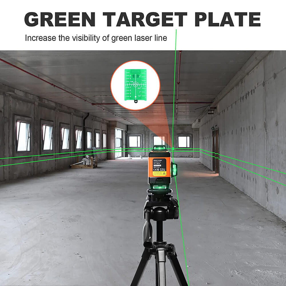 Dovoh 4x360 laser level with the green target plate can increase the visibility of the green laser line.