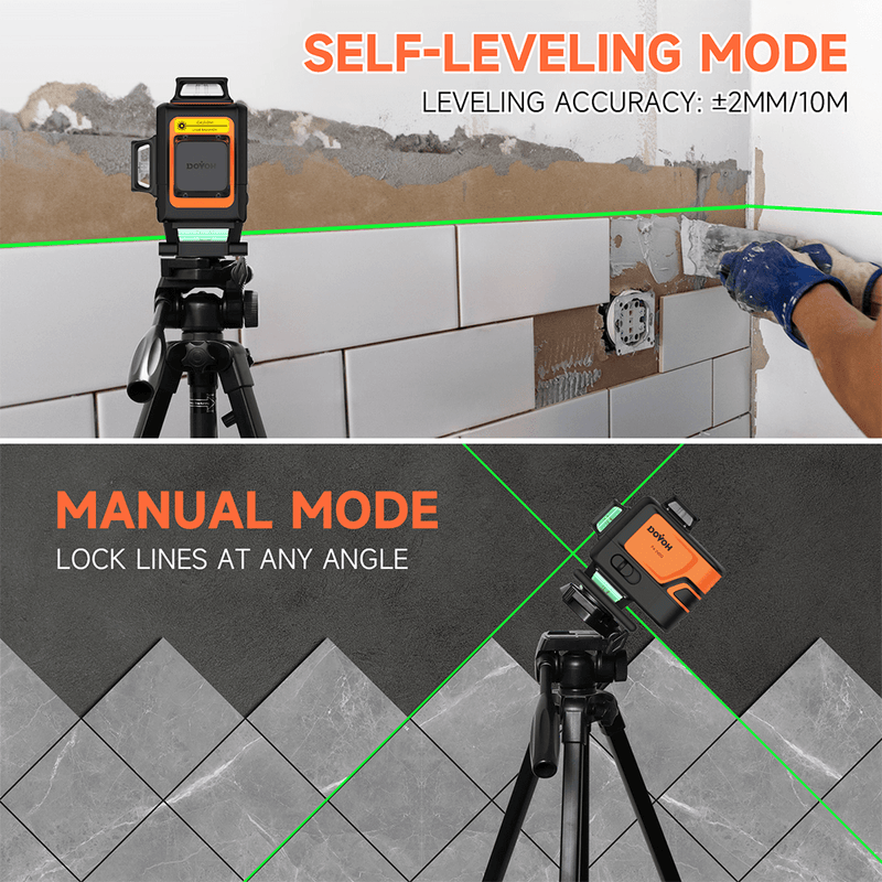 360 laser level for tile, ceiling grid laser level, Dovoh P4-360G auto leveling within ±4° self-leveling mode and manual model