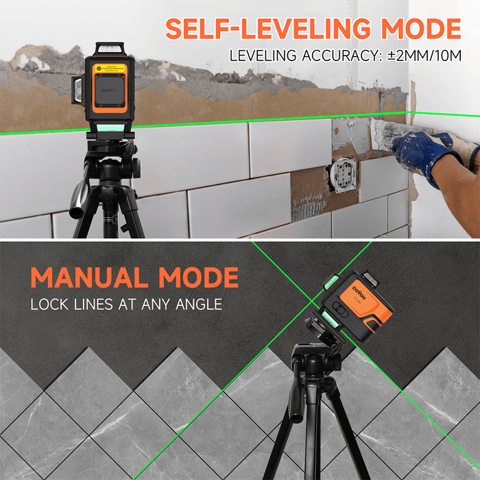 360 laser level for tile, ceiling grid laser level, Dovoh P4-360G auto leveling within ±4° self-leveling mode and manual model
