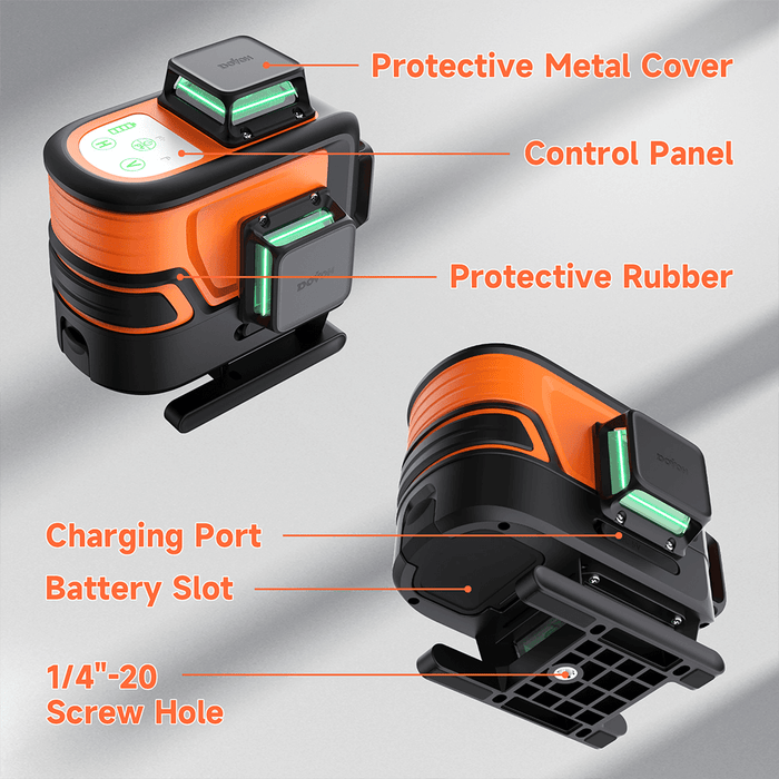 Injection-molding rubber housing and metal protective cover durable housing design Dovoh P4-360G 4x360 green laser level