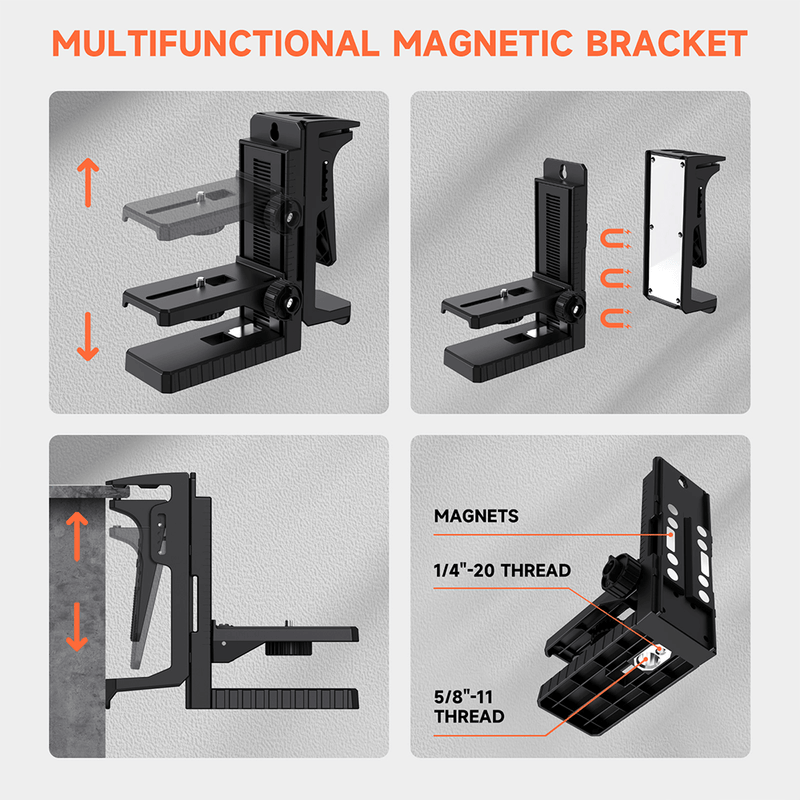 multifunctional magnetic bracket with 1/4″ -20 thread and 5/8″ -11 thread Dovoh P4-360G 4x360 green laser level