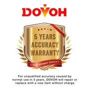 DOVOH 5 Years Accuracy Warranty badge on a white background