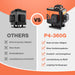 Comparison between 'Others' and 'P4-360G' laser level products with features listed.
