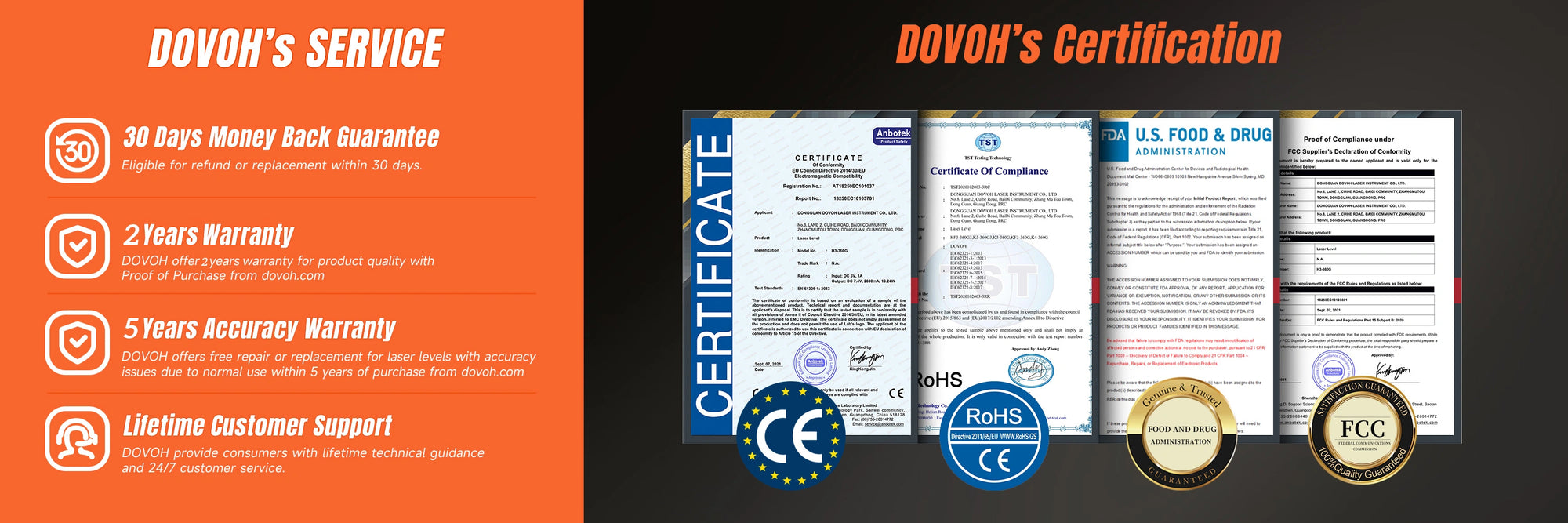 Dovoh warranty: 2Y quality, 5Y accuracy - dovoh.com