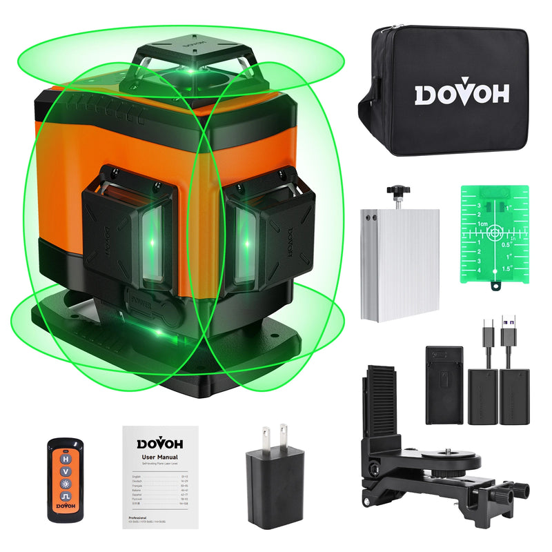 Dovoh 4x360° Floor Laser Level (K4-360G) | DOVOH 4x360° Laser Level 360 Self Leveling 16 Line Laser Leveler for Construction Floor Tiling and Ceiling Rechargeable Green Beam 4D Plane Magnetic Bracket Included, K4-360G | Self Leveling Laser Level Outdoor Laser Level