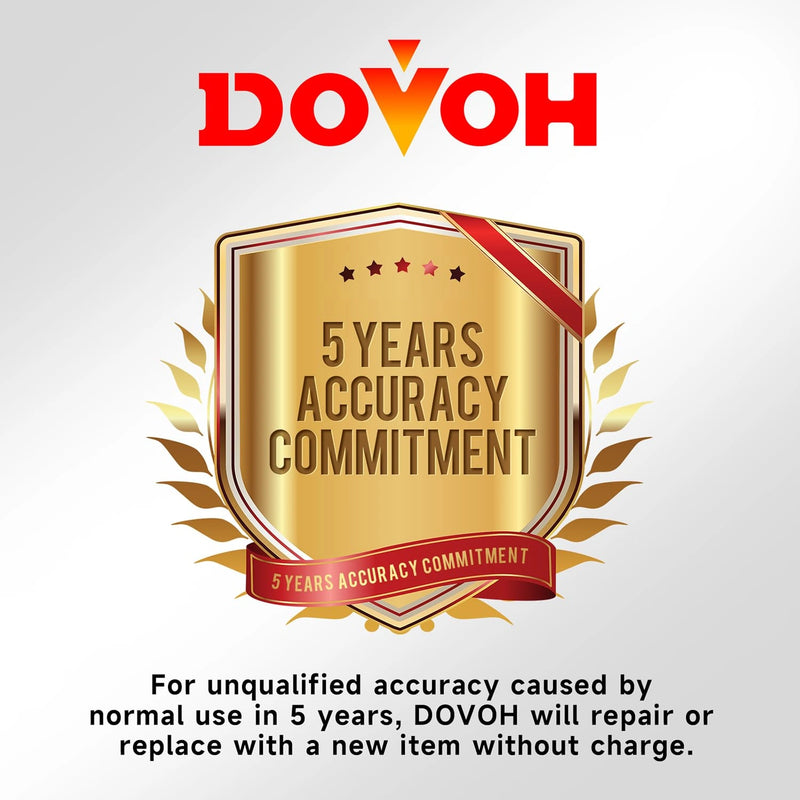 DOVOH logo with a gold badge stating '5 Years Accuracy Commitment' on a white background.