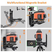 Dovoh 4x360 laser level with multifunctional magnetic bracket. Suited for wall tile & floor installation, suspending ceiling.