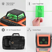 Dovoh K4-360g 360 laser level with high precision, laser green target plate, 1/4″ -20 threaded mount and control panel.