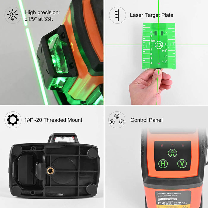 Dovoh 3x360° Floor Laser Level w/ Bar Clamp (KF3-FC01) | DOVOH Laser Level 3x360 Self Leveling High Accuracy Green 3D 360 Laser Level 12 Lines with Bar Clamp for Beam 66ft for Construction Flooring Ceiling Tiling, Remote Control Included, KF3-FC01 | Self Leveling Laser Level Outdoor Laser Level Laser Level 360 Construction Laser Level