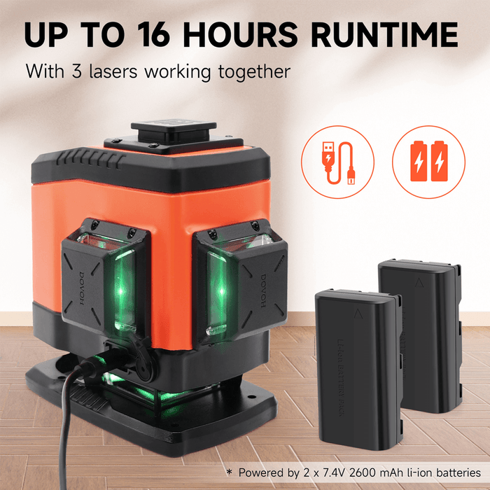 360 floor laser level up to 16 hours runtime with 3 lasers working together